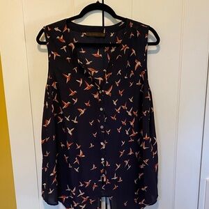 Navy Bird Print Sleeveless Top